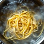 Pentola con tagliatelle in cottura