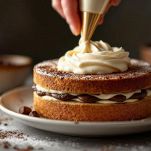 Strati di base e crema con spolverata di cacao