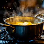 Burro fuso che viene unito al composto di uova