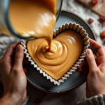 Impasto versato in stampo a cuore pronto per il forno