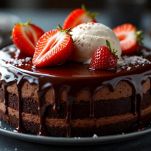 Fragole farcite con gelato disposte sulla torta