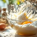 Uova montate con zucchero in ciotola