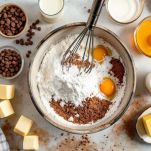 Ingredienti mescolati in ciotola per impasto al cacao