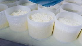 Uomo forma il formaggio negli stampi