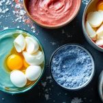 Uova immerse nei diversi coloranti naturali