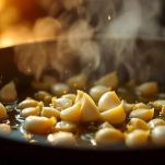 Aglio che rosola nell’olio caldo