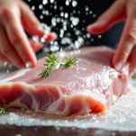 Mani che asciugano il filetto accanto a ingredienti per la marinatura