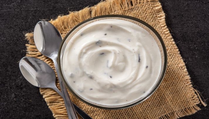 Ciotola con goloso yogurt alla stracciatella
