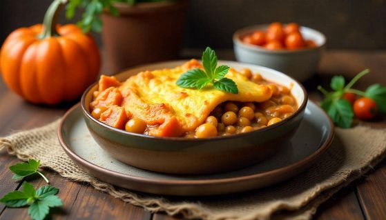 Zuppa di ceci e zucca con crostoni di formaggio