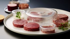 Piatto con carne coltivata in casa