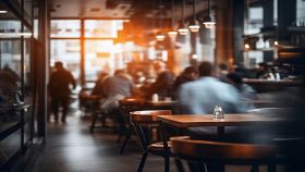 Ristorante con persone sfocate sullo sfondo