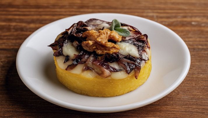 Torta salata di polenta con radicchio gorgonzola e noci