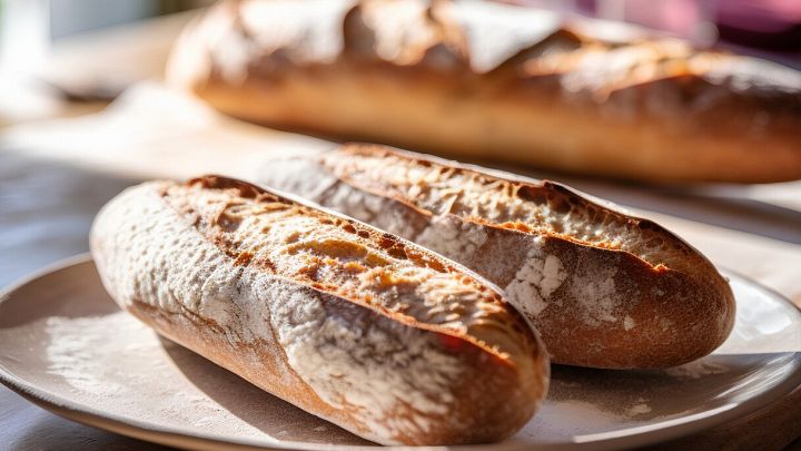 Baguette croccanti su piatto infarinato