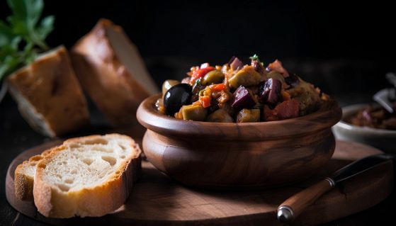 Deliziosa caponata con crostini di pane