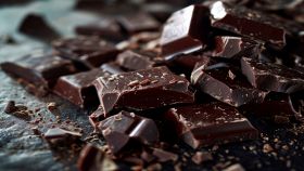 Invitante cioccolato tagliato a cubetti e scaglie