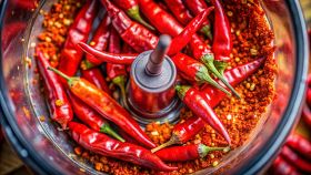 Peperoncini pronti per essere macinati nel tritatutto