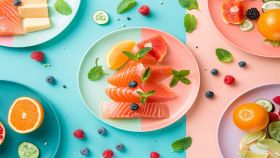 Piatti colorati con diversi cibi