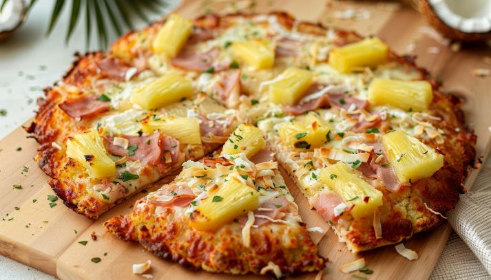 Pizza con ananas e prosciutto