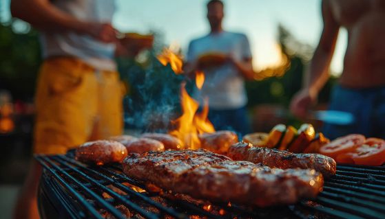 Amici fanno il barbecue all'aperto