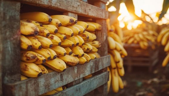 Banane stoccate pronte per il trasporto