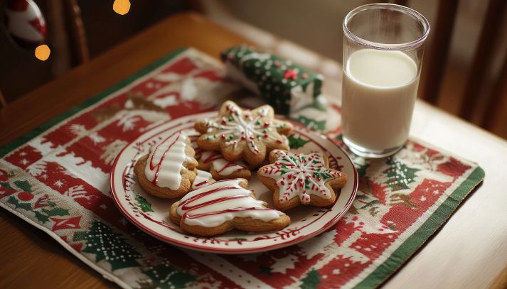 Biscotti di Natale con bicchiere di latte