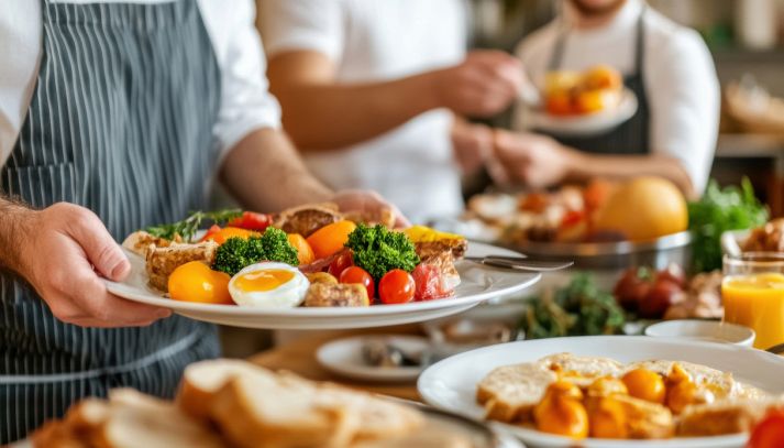 Cameriere serve un piatto molto abbondante