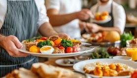 Cameriere serve un piatto molto abbondante