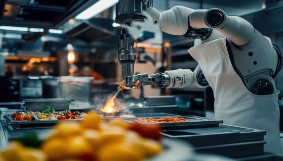 Chef robot impegnato a cucinare