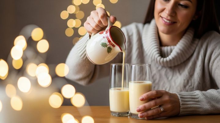 Donna gusta un delizioso bicchiere di latte durante le feste