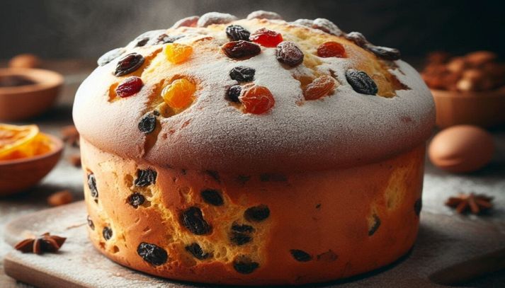 Particolare panettone con canditi e uvetta