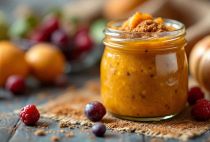 mostarda di frutta nel barattolo di vetro con cannella