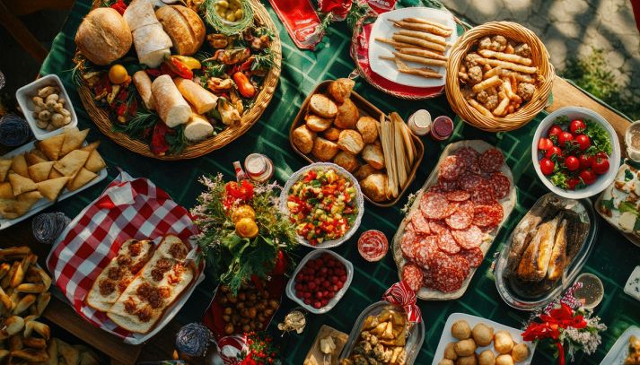 Tavola imbandita con cibi squisiti e invitanti