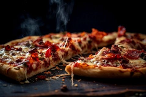 Pizza americana su tavolo negli Stati Uniti, simbolo della crisi del settore tra prezzi in aumento e nuove abitudini alimentari