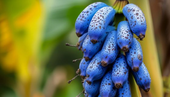 Casco di particolari banane Blue Java sulla pianta