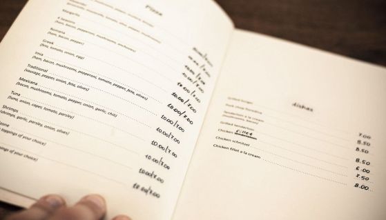 Il menu di un ristorante