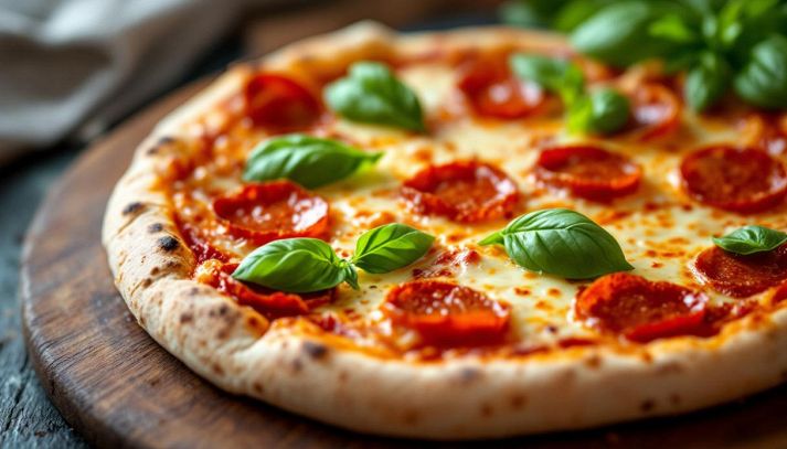 impiattamento pizza con peperoni e scamorza