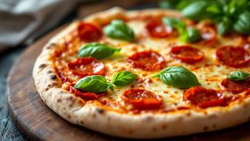 impiattamento pizza con peperoni e scamorza