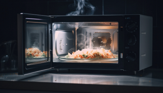 Omogeneizzato per neonati su un tavolo con avviso su allergeni e igiene in ristorante, tema sicurezza alimentare e regole HACCP