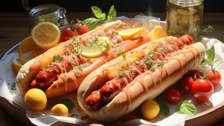 Hot dog in piatto con condimenti