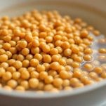 Ciotola con ceci secchi coperti da abbondante acqua durante l’ammollo