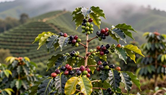 Pianta di caffè all'interno di una piantagione
