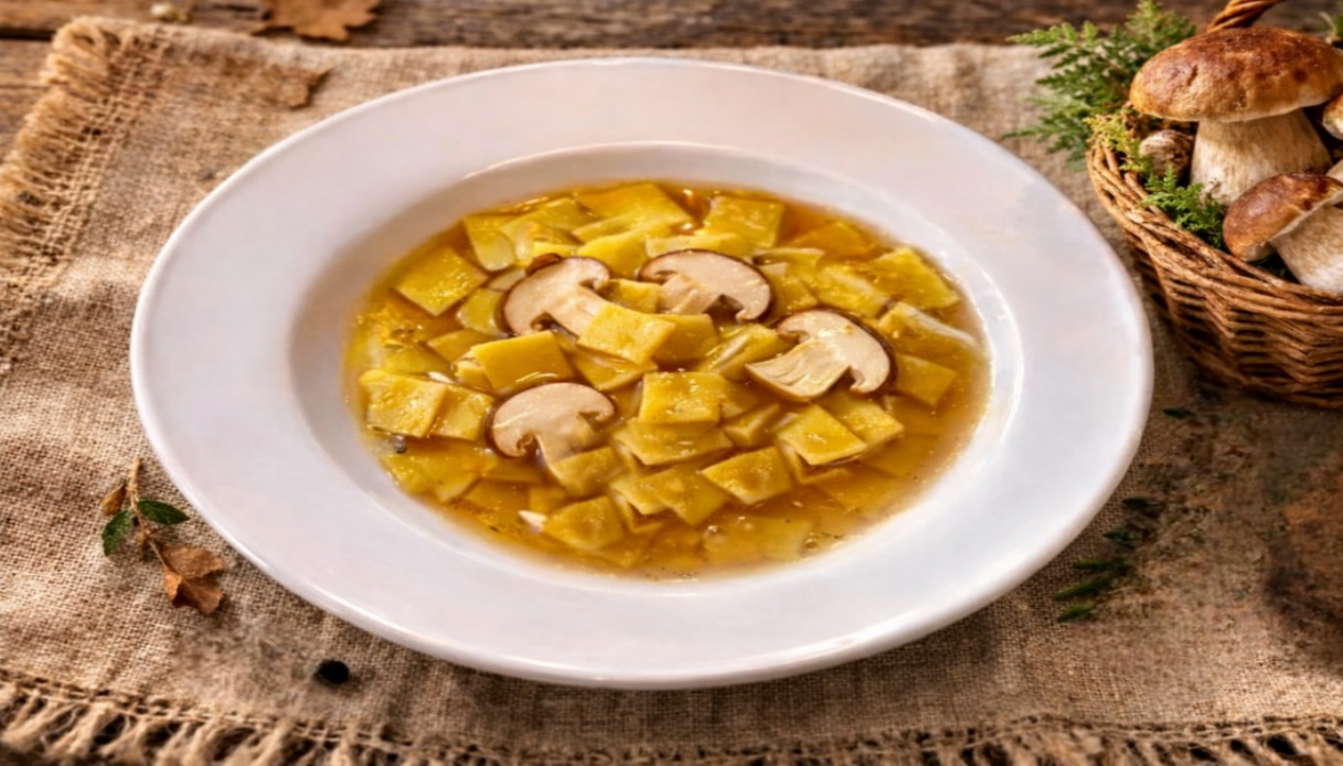 Quadrucci in brodo con porcini