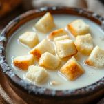 Pane a dadini ammorbidito nel latte