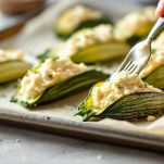 Fiori di zucca aperti e riempiti con il ripieno di ricotta