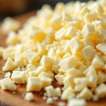 Pezzi di cioccolato bianco finemente sminuzzati