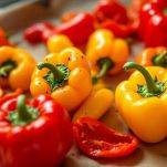 Peperoni colorati sulla teglia