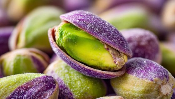 Primo piano di pistacchio intero e sgusciato