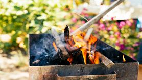 Legna che brucia nel barbecue