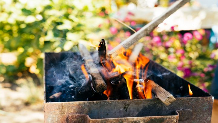 Legna che brucia nel barbecue