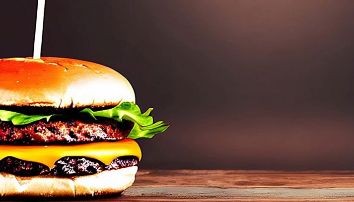 Hamburger con formaggio su tavolo di legno e sfondo scuro